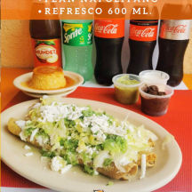 Flautas (Pollo, Queso, Carne ó Papas con Chorizo) Flan Napolitano y Refresco